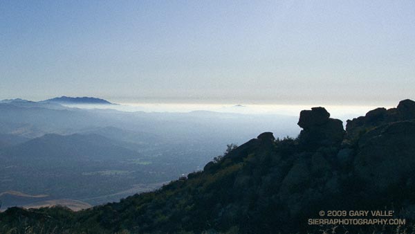 View west from Rocky Peak road, past Simi Valley to Boney Mountain.