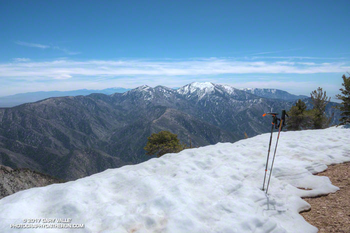 Snow-capped Pine Mountain, Dawson Peak and Mt. Baldy from the summit of Mt. Baden-Powe;;