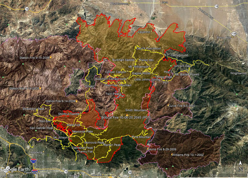 Bobcat Fire Perimeter and Some Angeles National Forest Trails