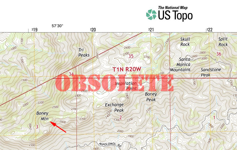 A section of the 2015 edition of the GIS-based USGS US Topo Triunfo Pass topographic map, with a 