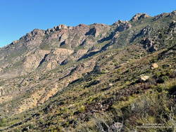 Western escarpment of Boney Mountain from the Chamberlain segment of the Backbone Trail