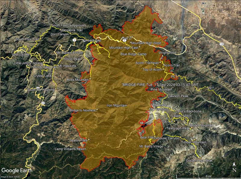 2024 Bridge Fire Perimeter and some trails in the area