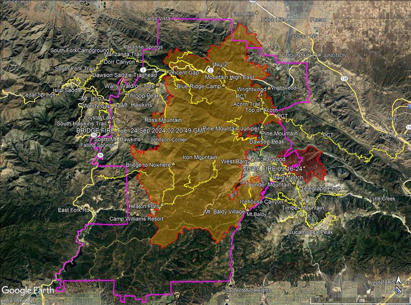 2024 Bridge Fire Perimeter and some trails in the area