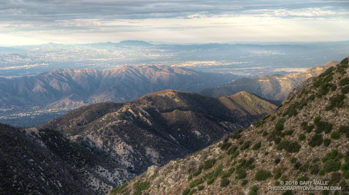 Brown Mountain, Verdugo Mountains and Boney Mountain in the distance.