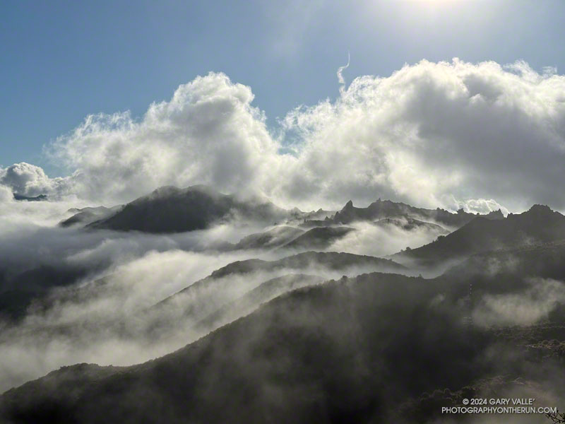 Clearing clouds along the crest of the Santa Monica Mountains. Photography by Gary Valle'