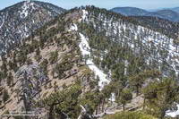 Mt. Burnham (near) and Throop Peak (behind) from just west of Mt. Baden-Powell.