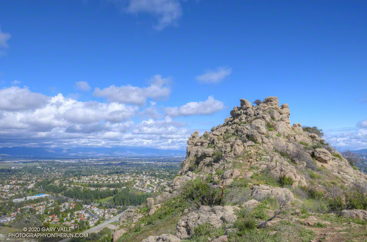 Castle Peak and the San Fernando Valley. The San Gabriel Mountains are in the distance.