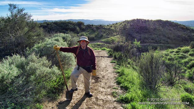 Mike Kuhn doing pre-storm trail maintenance on the Chumash Trail. Mike and other members of the Rancho Simi Trail Blazers work to keep trails in the Simi Valley area in great condition.