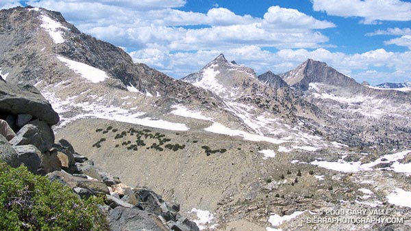 Mt. Cotter (center) and Mt. Clarence King (right) from Glen Pass.