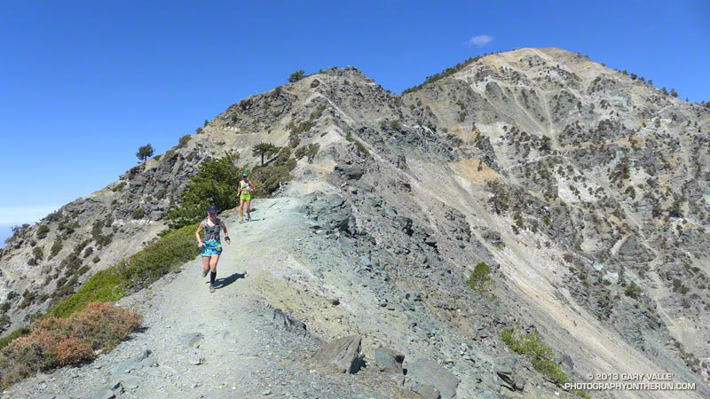 Skye and Ann continuing down a section of the Devils Backbone on Mt. Baldy.