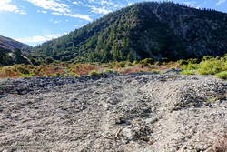Debris-filled wash in Dorr Canyon that is crossed by the Manzanita Trail.