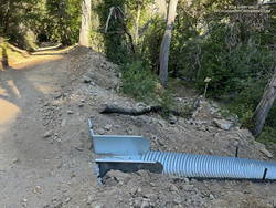 Newly installed downslope drain blocking access to the Gabrielino Trail from Rincon-Redbox Road.