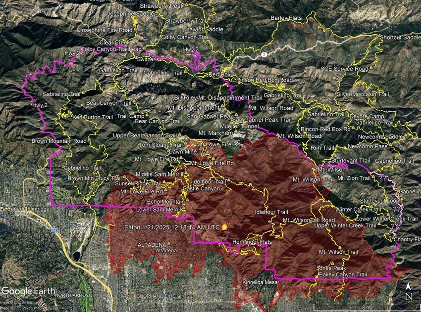 Eaton Fire Perimeter, Approximate Closure Boundary, and Some Area Trails