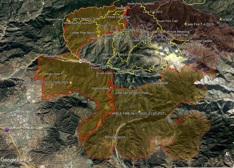 Apple Fire Perimeter and San Gorgonio Trails