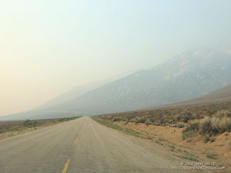 Smoke in the Owens Valley photographed from Horseshoe Meadow Road the morning of August 4, 2018.