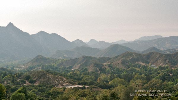 Smoke shrouded peaks of Malibu Creek State Park.