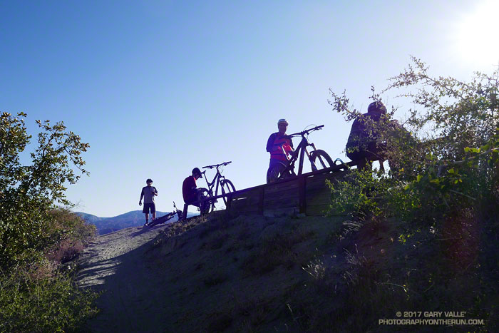 Mountain bikers taking a break on the Strawberry Peak Trail.