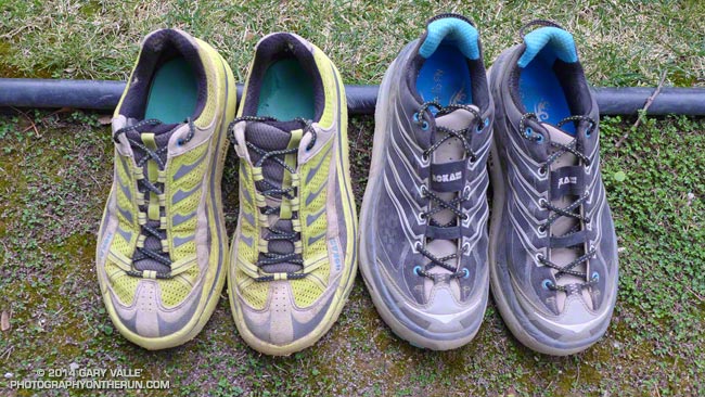 Hoka One One Mafate 2 (left) and Mafate 3 Trail Running Shoes