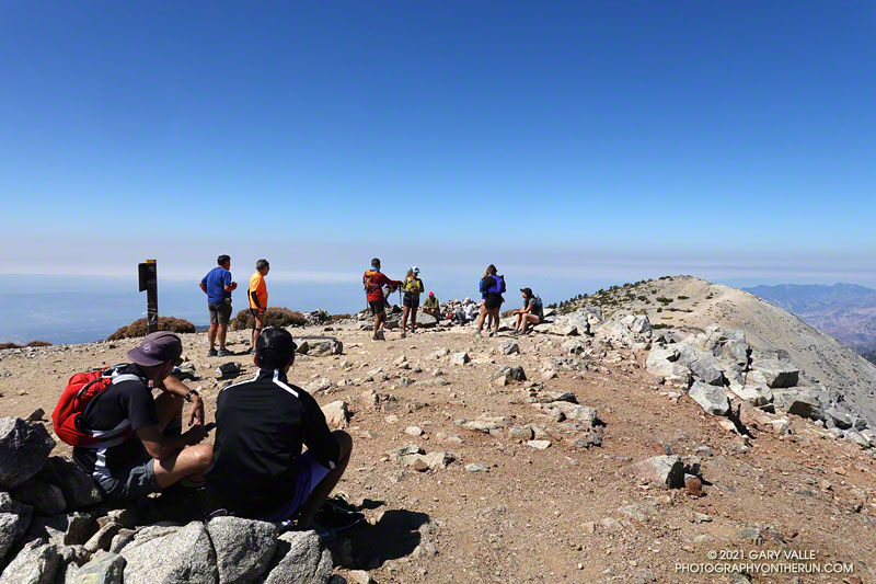Runners and hikers on the summit of Mt. Baldy (10,064'). August 8, 2021.