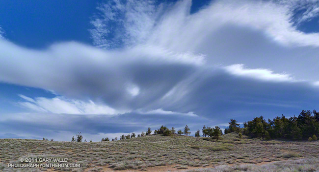 Mountain wave clouds downwind (north-northeast) of Mt. Pinos. June 4, 2011.