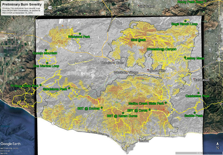 Woolsey Fire Preliminary Burn Severity and Selected Trails