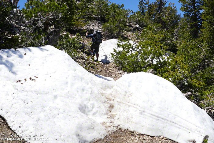 Patches of snow on the PCT west of Mt. Baden-Powell