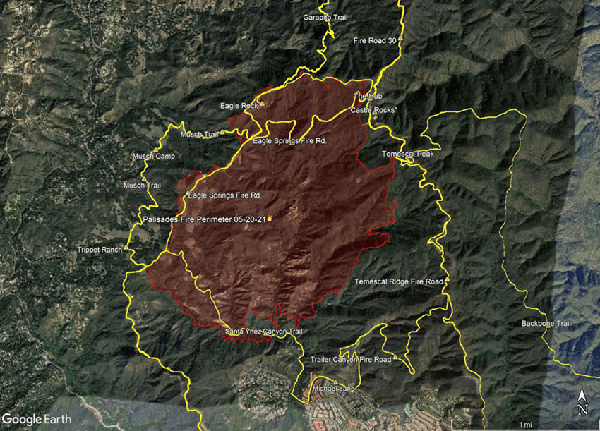 Palisades Fire Perimeter and Some Area Trails