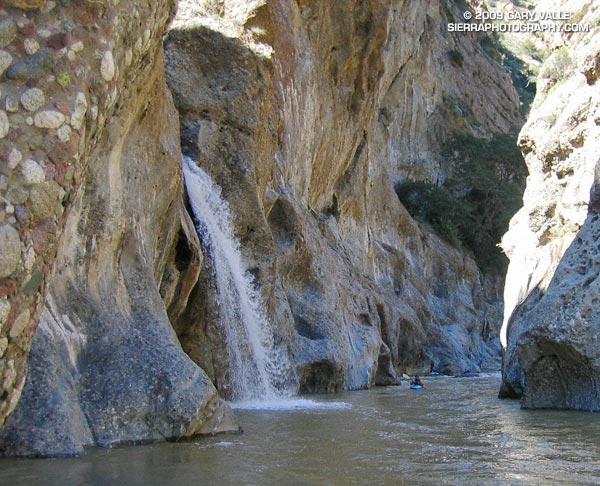 Gary Gunder paddling in Falls Gorge on Piru Creek.