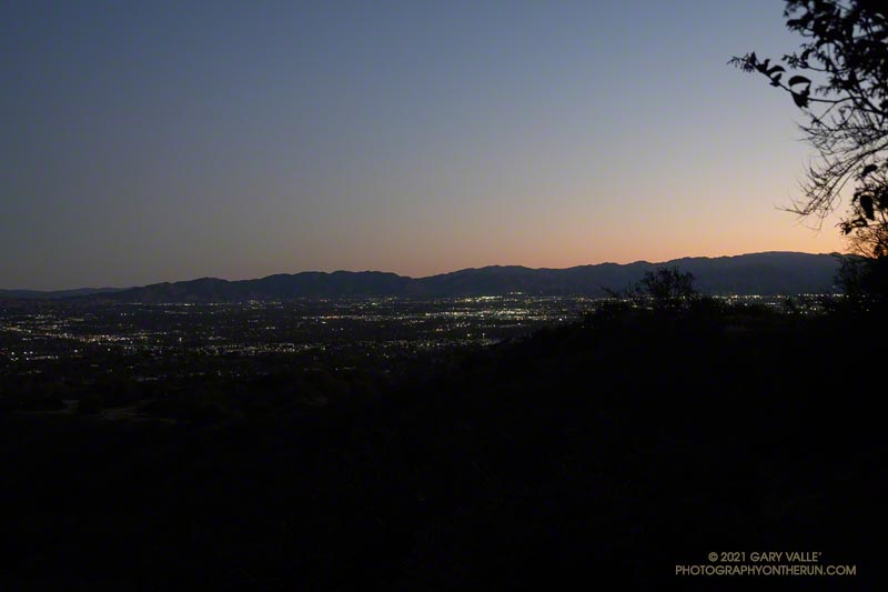 Lights of the San Fernando Valley from the trail connecting Marvin Braude Mulholland Gateway Park (Top of Reseda) to dirt Mulholland.