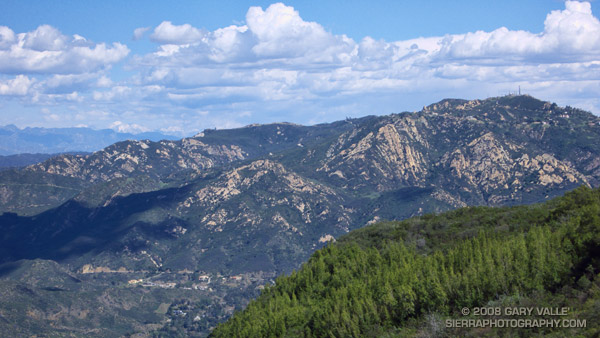 Saddle Peak from the Backbone Trail, in the Santa Monica Mountains, near Los Angeles. Mt. Baldy can be seen in the distance.