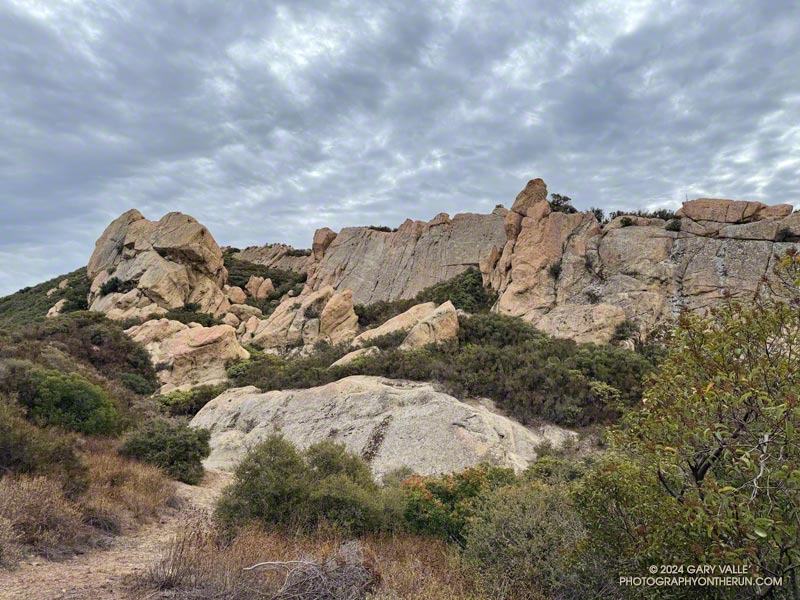 Rock formations above are near the top of Saddle Peak, in the Santa Monica Mountains, near Los Angeles.