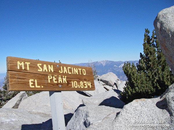 The summit of Mt. San Jacinto, with Mt. San Gorgonio (11,499') in the distance.