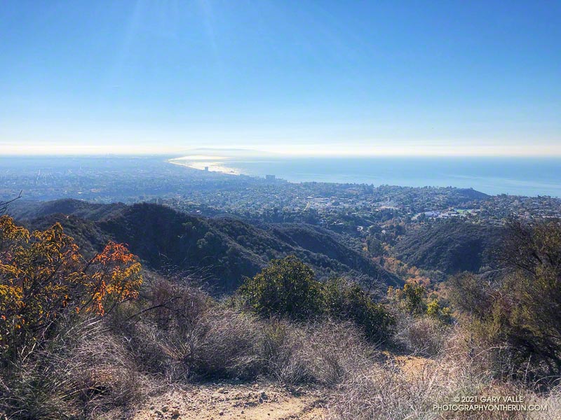 A hazy view of Santa Monica Bay from the High Point Trail.