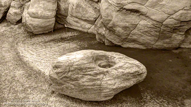 Sculpted rock at vernal pool on Rocky Peak