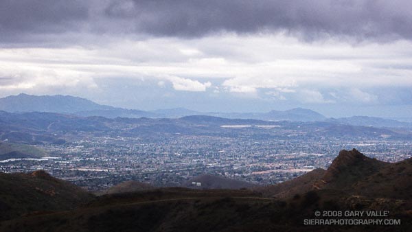 Stormy view of Simi Valley, California, from Rocky Peak Road.