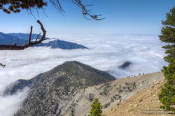 South Ridge of Mt. Baden-Powell with Ross Mountain partially visible in the clouds