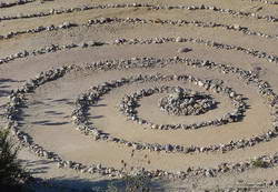 Spiral labyrinth constructed of ancient stream cobble along the Backbone Trail