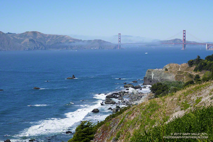 Land's End with Golden Gate Bridge and Marin Headlands in the distance.