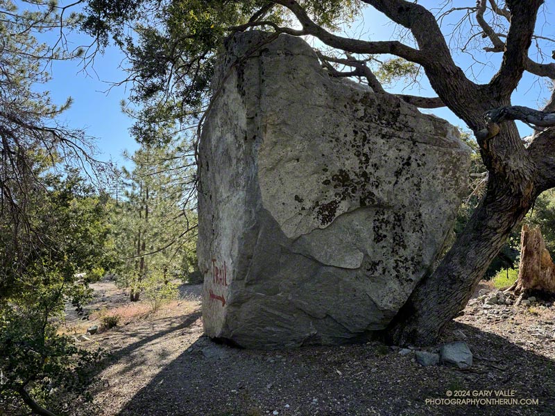 Large boulder near Strawberry Protreo marking the Colby Canyon Trail.