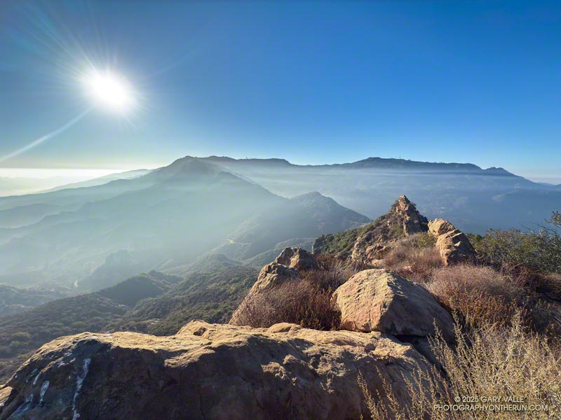 Topanga Ridge, Lookout and Saddle Peak from Calabasas Peak's southeast ridge.