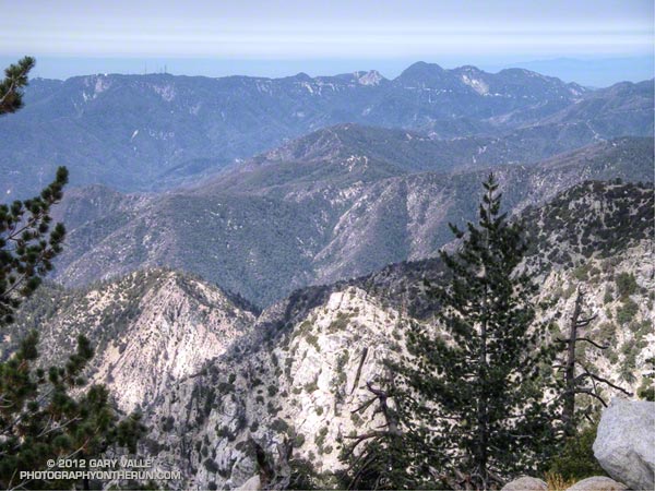 Mt. Wilson, Occidental Peak, Mt. Markham, San Gabriel Peak, Mt. Disappointment, and Mt. Deception from the summit of Twin Peaks, in the San Gabriel Mountains, near Los Angeles.