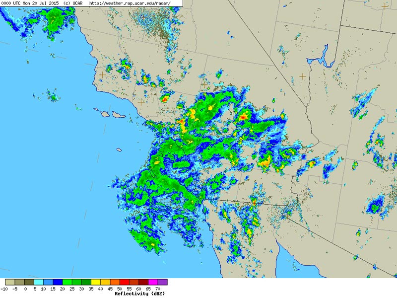 NEXRAD regional composite radar image for Southern California at 5:00 p.m. Sunday, July 19, 2015.