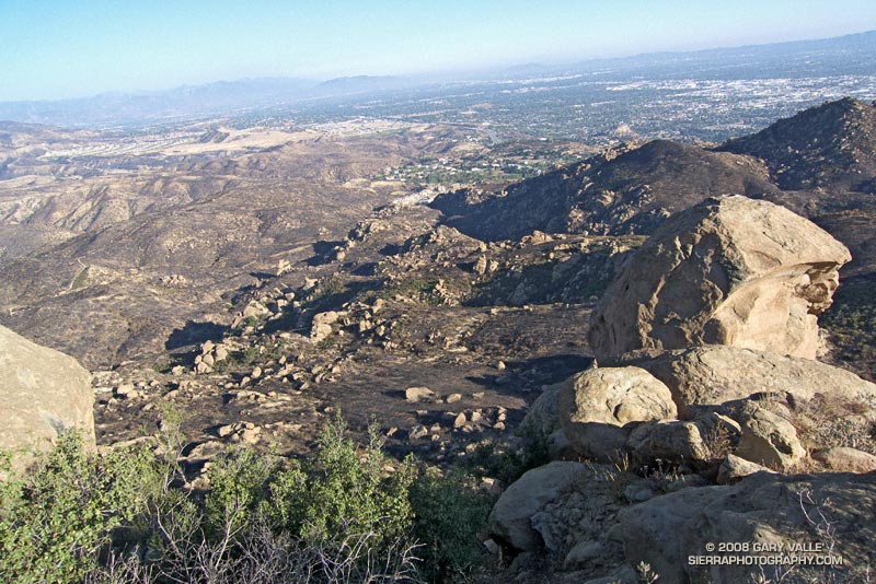 View southeast toward Porter Ranch from the summit of Rocky Peak following the Sesnon Fire. October 26, 2008.