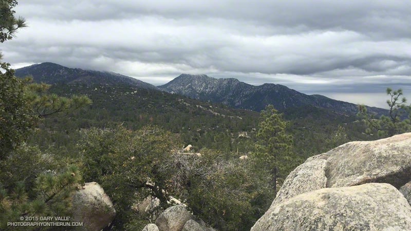 Mt. Waterman (left) and Twin Peaks from near Mt. Hillyer in the San Gabriel Mountains. July 18, 2015 at about 9:00 a.m.