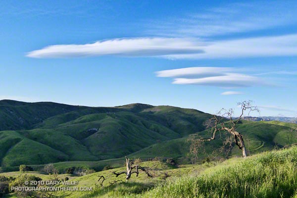 Lenticular wave clouds northwest of Los Angeles.