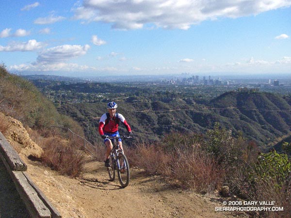 Mountain biker on the Will Rogers segment of the Backbone Trail in the Santa Monica Mountains