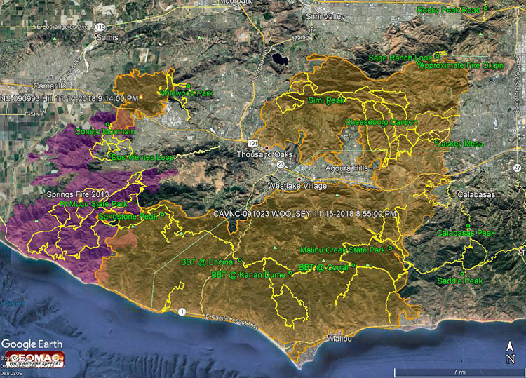 Woolsey Fire Map with Perimeter and Selected Trails - Photography on ...