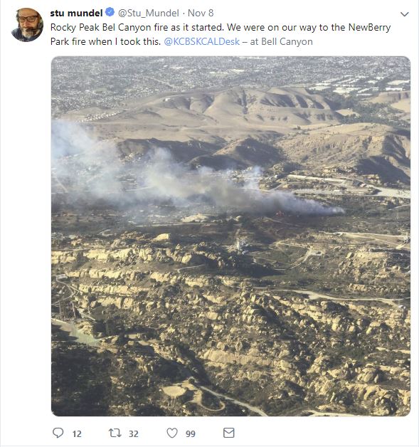 Photo tweeted by KCAL and KCBS photo journalist Stu Mundel as the Woolsey Fire started (apparently) at the Santa Susana Field Lab.
