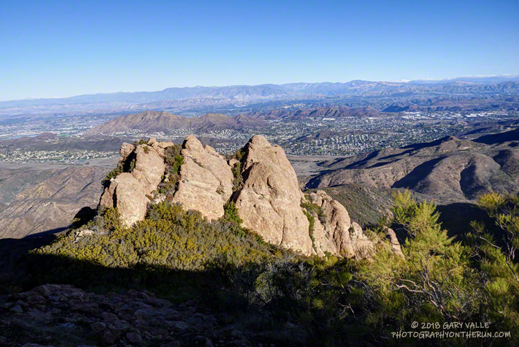 View down Boney Mountain's Western Ridge to the Conejo Valley and Ventura Mountains.