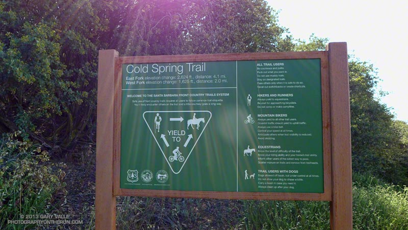 Sign on the Cold Spring Trail near Camino Cielo.